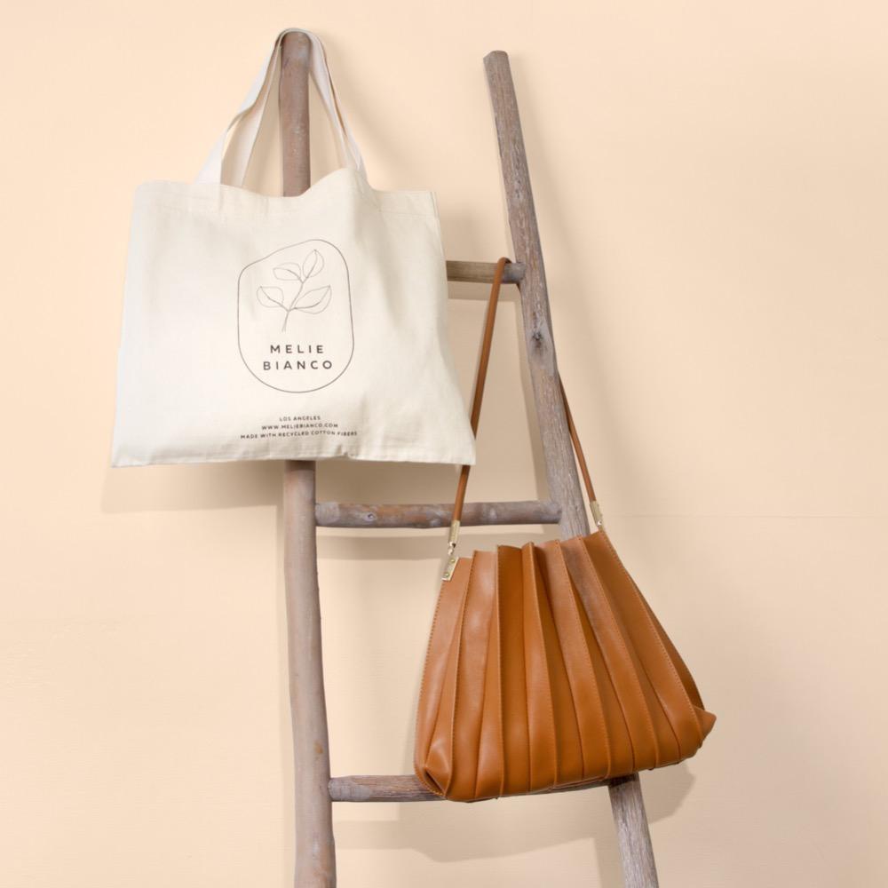 Tan Carrie Medium Vegan Leather Pleated Shoulder Bag - Melie Bianco
