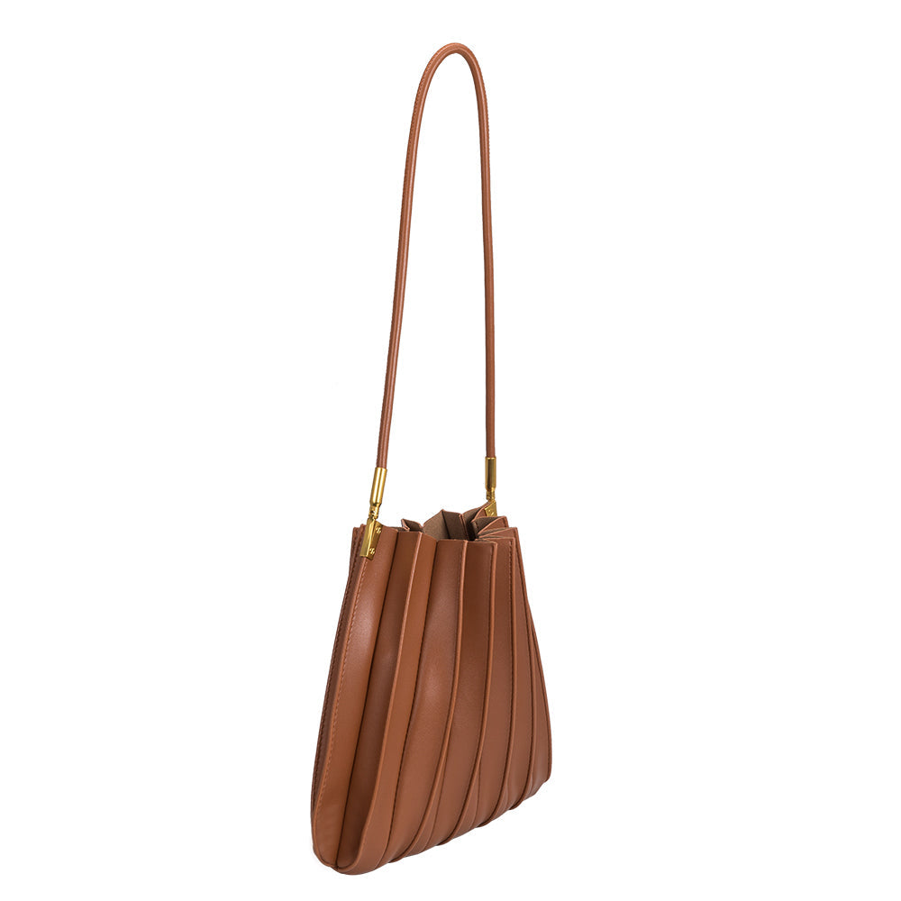 Saddle Carrie Medium Vegan Leather Pleated Shoulder Bag - Melie Bianco