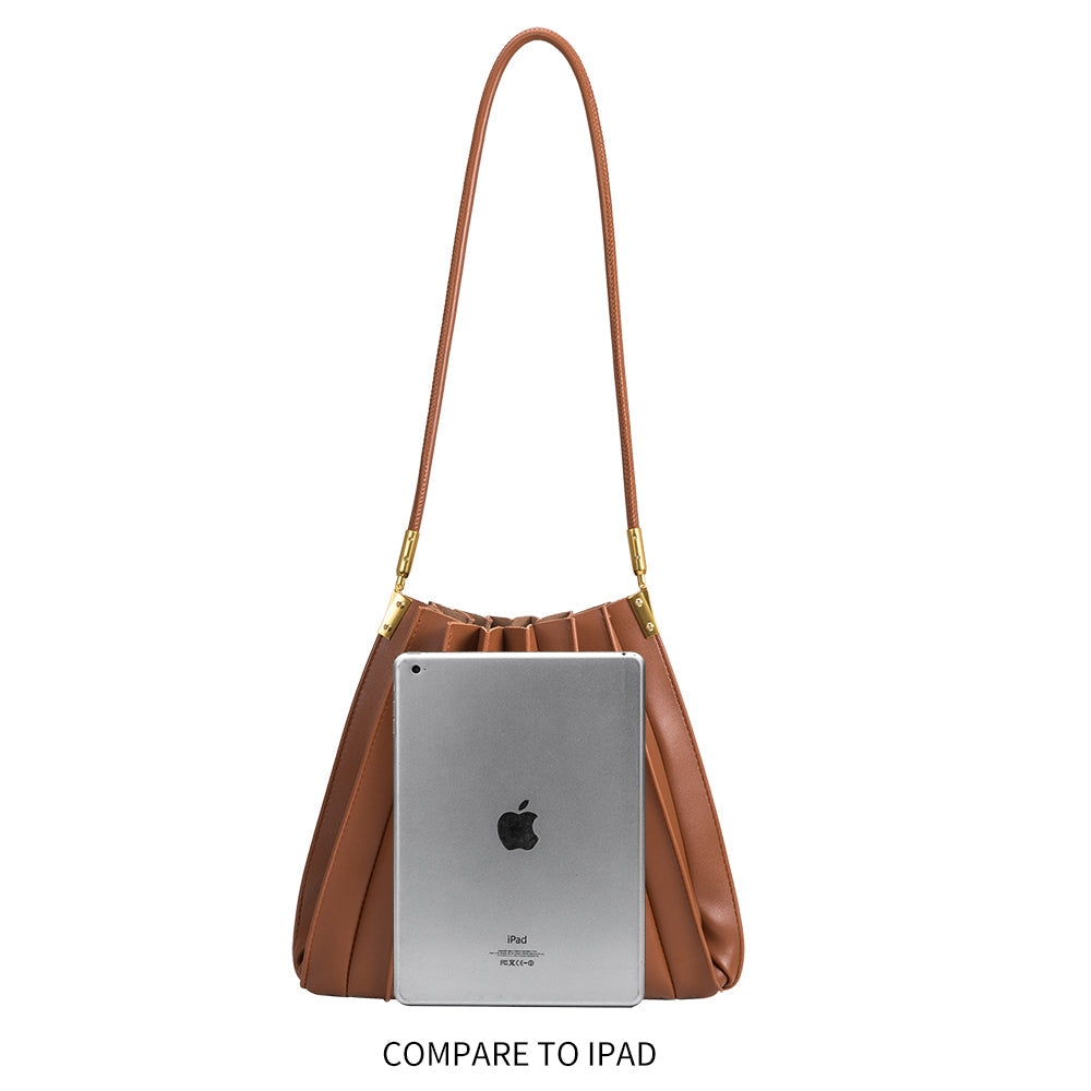 Saddle Carrie Medium Vegan Leather Pleated Shoulder Bag - Melie Bianco