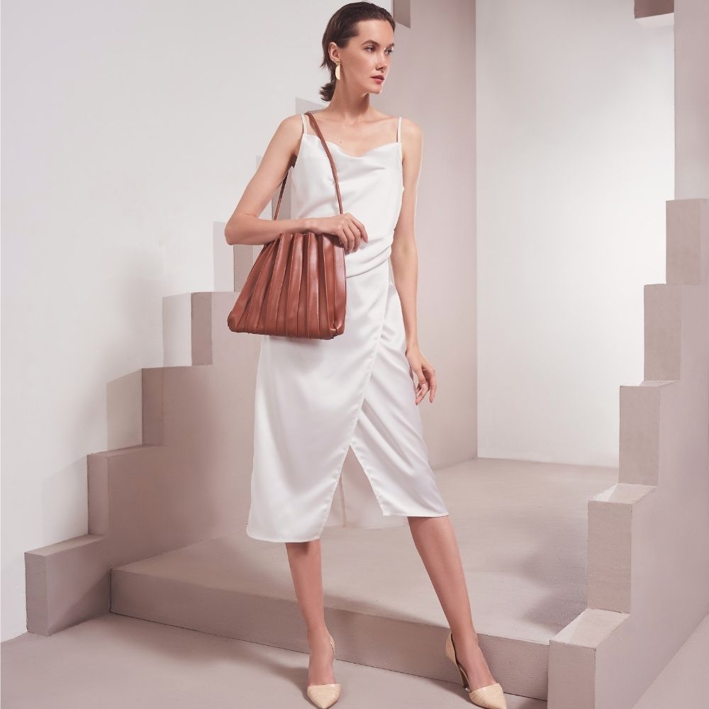 Saddle Carrie Medium Vegan Leather Pleated Shoulder Bag - Melie Bianco