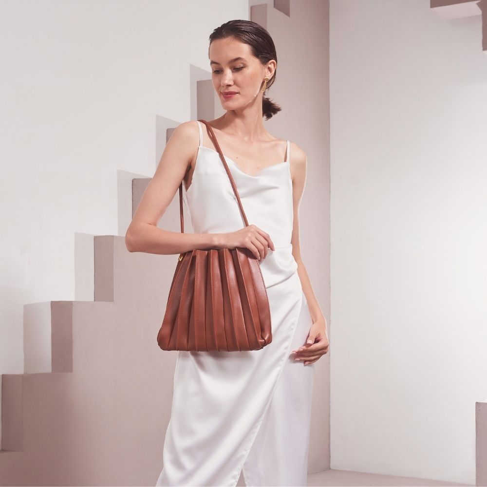 Saddle Carrie Medium Vegan Leather Pleated Shoulder Bag - Melie Bianco