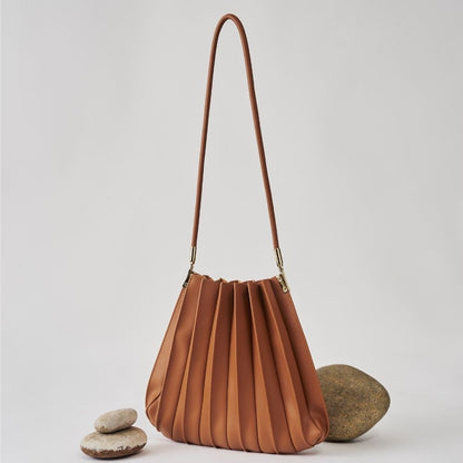 Saddle Carrie Medium Vegan Leather Pleated Shoulder Bag - Melie Bianco