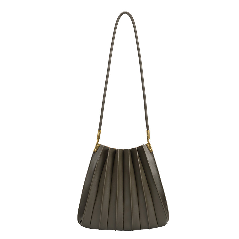 Olive Carrie Medium Vegan Leather Pleated Shoulder Bag - Melie Bianco