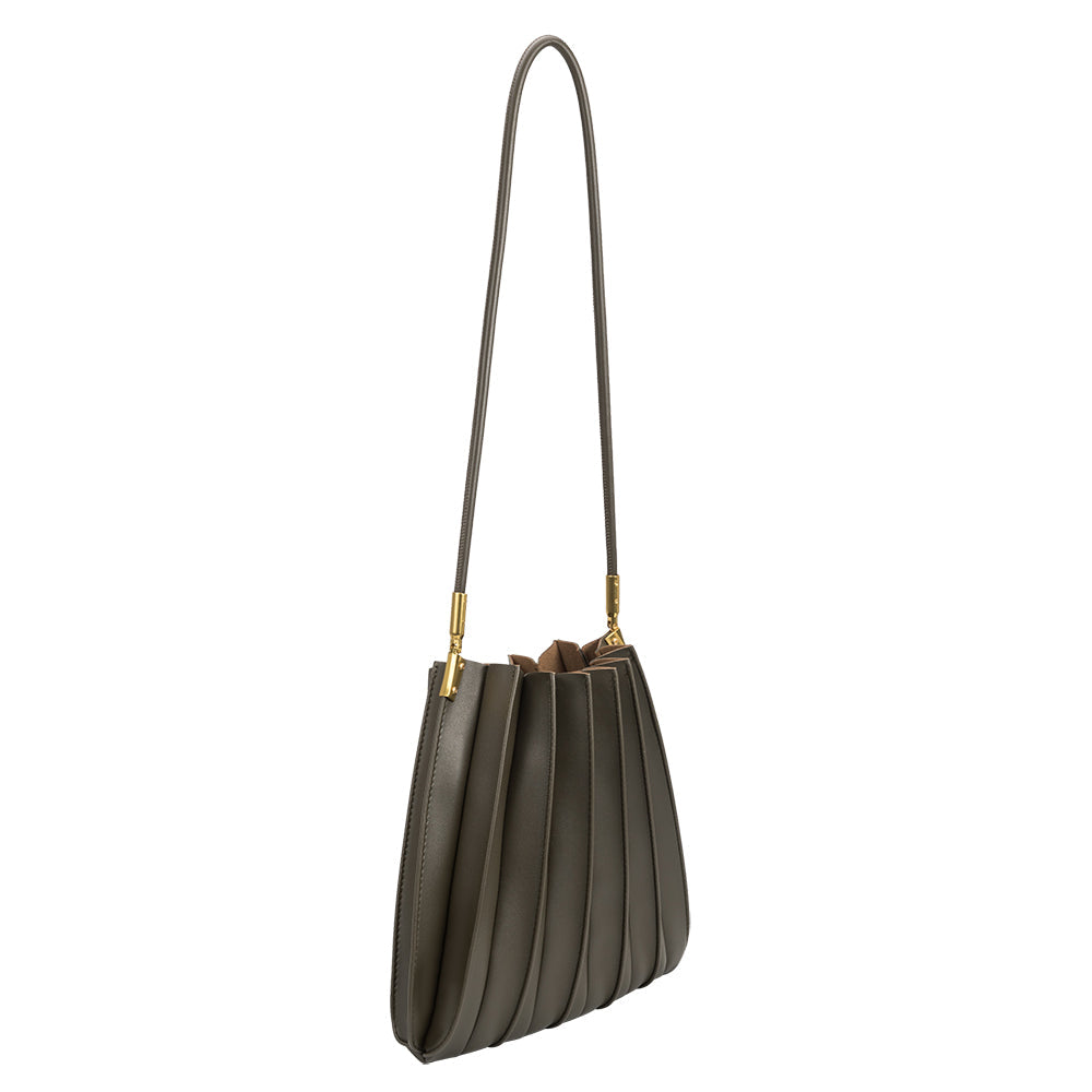 Olive Carrie Medium Vegan Leather Pleated Shoulder Bag - Melie Bianco