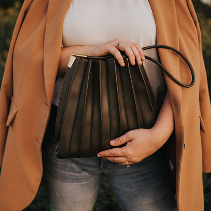 Olive Carrie Medium Vegan Leather Pleated Shoulder Bag - Melie Bianco