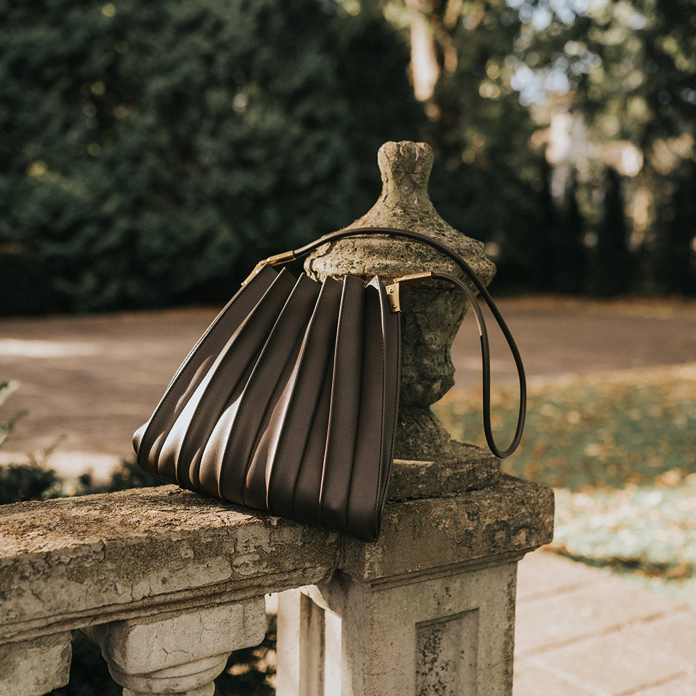 Olive Carrie Medium Vegan Leather Pleated Shoulder Bag - Melie Bianco