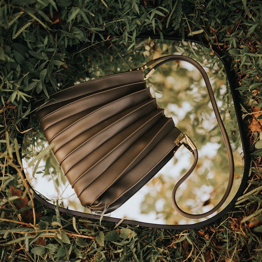 Olive Carrie Medium Vegan Leather Pleated Shoulder Bag - Melie Bianco