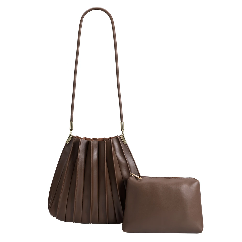 Chocolate Carrie Medium Vegan Leather Shoulder Bag - Melie Bianco