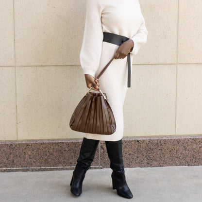 Chocolate Carrie Medium Vegan Leather Shoulder Bag - Melie Bianco