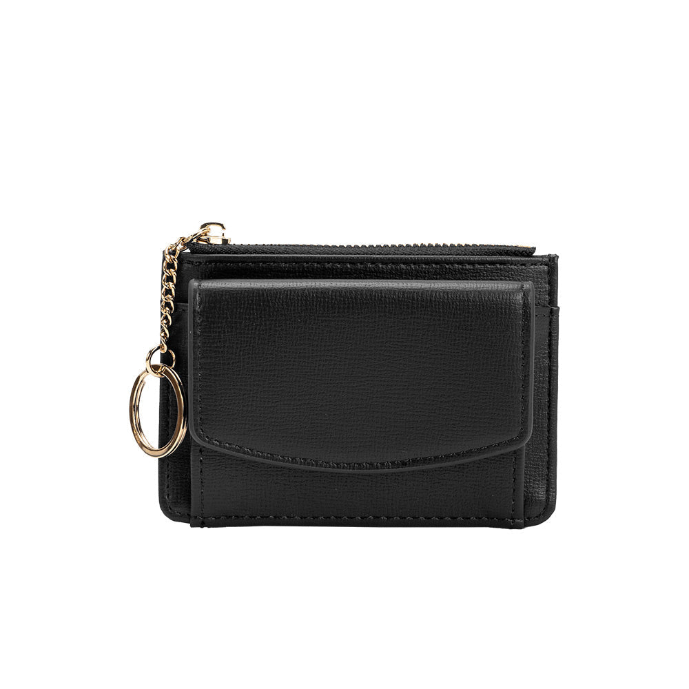 Black Kara Small Vegan Leather Card Case Wallet - Melie Bianco