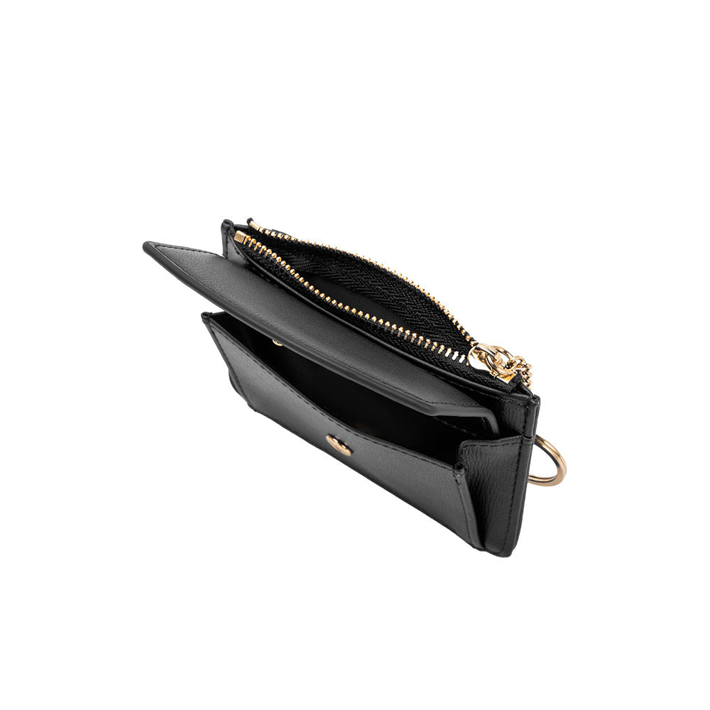 Black Kara Small Vegan Leather Card Case Wallet - Melie Bianco