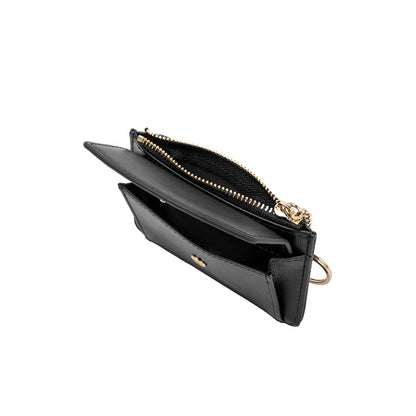 Black Kara Small Vegan Leather Card Case Wallet - Melie Bianco