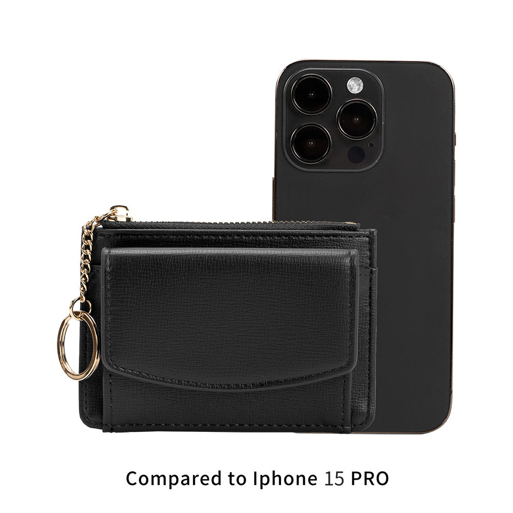 Black Kara Small Vegan Leather Card Case Wallet - Melie Bianco