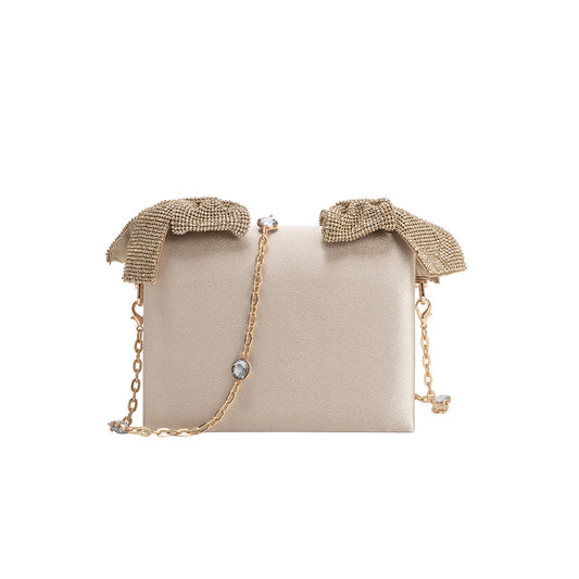Yuri Champagne Rhinestone Bows Crossbody Bag - Melie Bianco