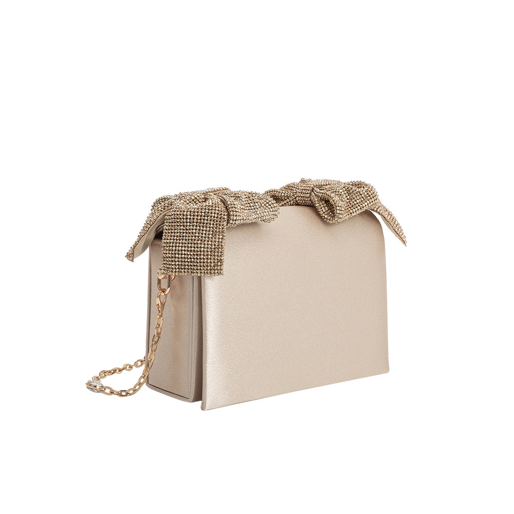 Yuri Champagne Rhinestone Bows Crossbody Bag - Melie Bianco