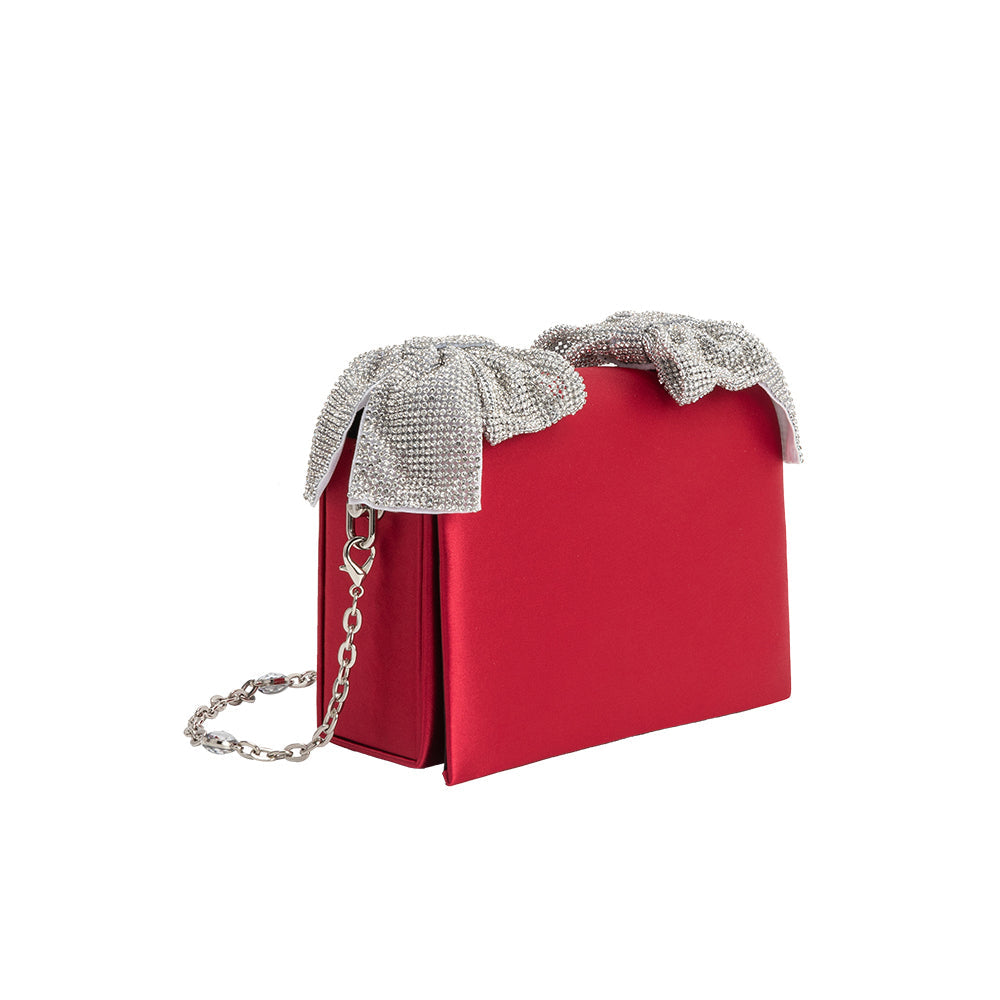Yuri Red Rhinestone Bows Crossbody Bag - Melie Bianco
