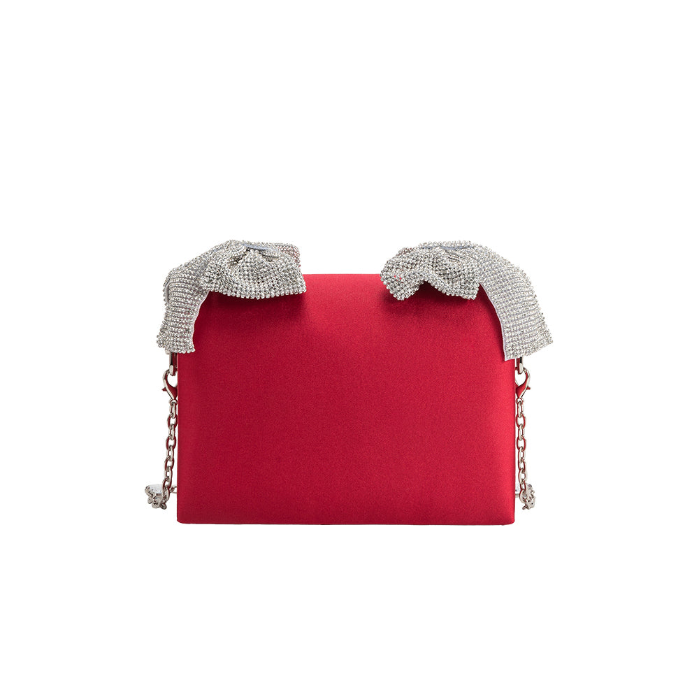 Yuri Red Rhinestone Bows Crossbody Bag - Melie Bianco