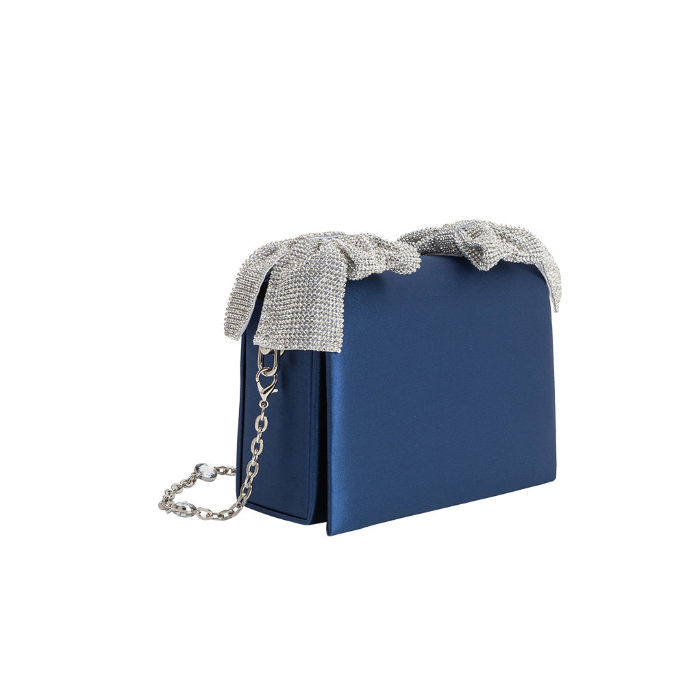 Yuri Sapphire Rhinestone Bows Crossbody Bag - Melie Bianco