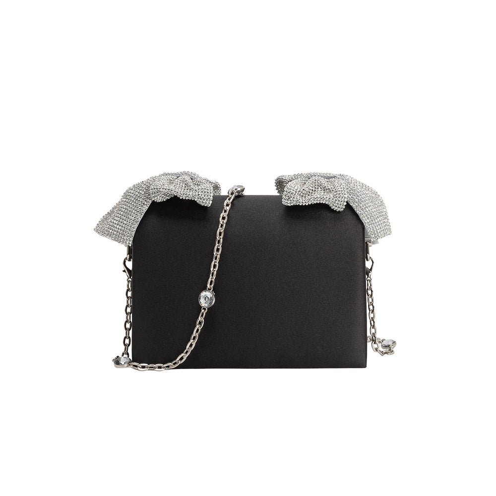 Yuri Black Rhinestone Bows Crossbody Bag - Melie Bianco