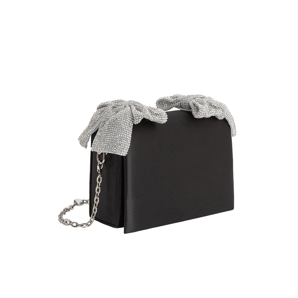 Yuri Black Rhinestone Bows Crossbody Bag - Melie Bianco