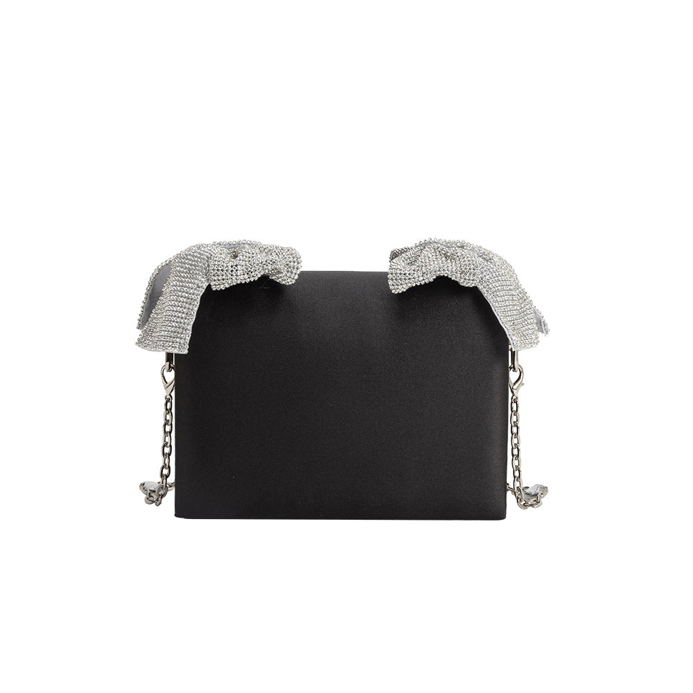 Yuri Black Rhinestone Bows Crossbody Bag - Melie Bianco