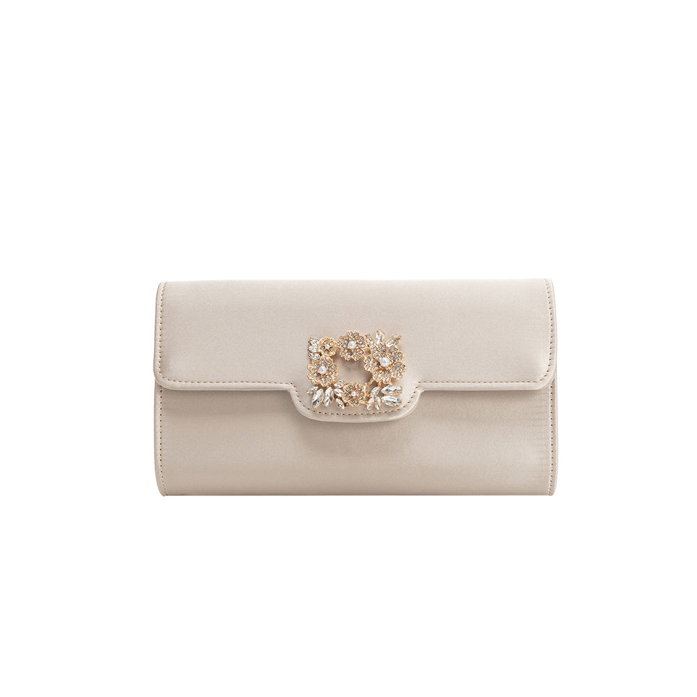 Elodie Champagne Satin Crossbody Bag - Melie Bianco