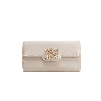 Elodie Champagne Satin Crossbody Bag - Melie Bianco