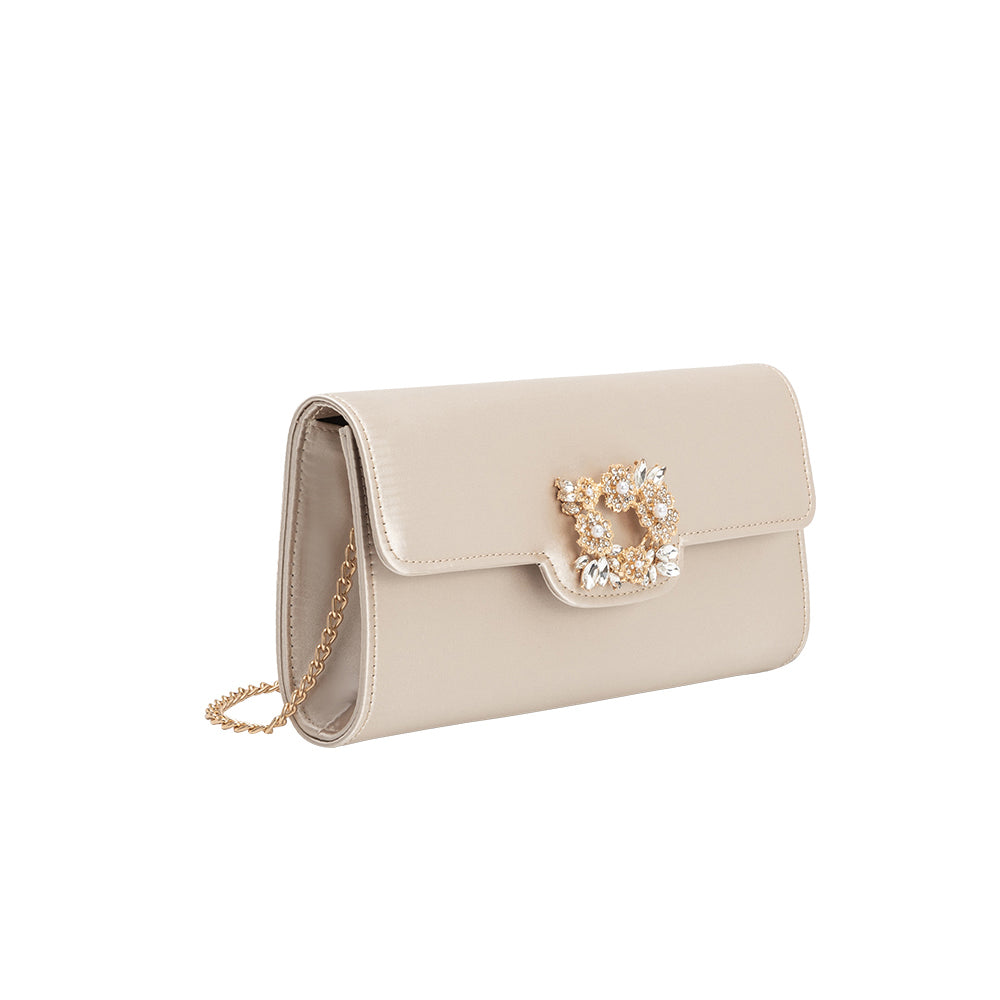 Elodie Champagne Satin Crossbody Bag - Melie Bianco