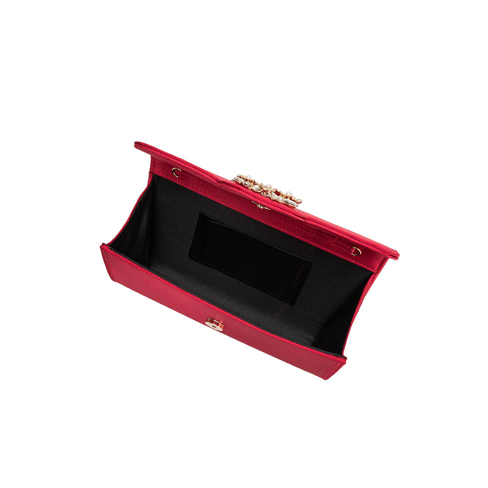 Red Elodie Satin Crossbody Bag - Melie Bianco