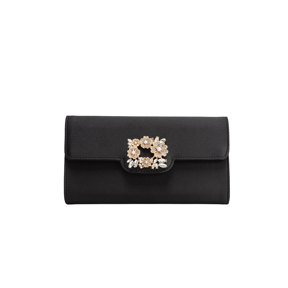 Black Elodie Satin Crossbody Bag - Melie Bianco