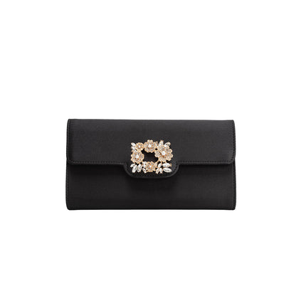 Black Elodie Satin Crossbody Bag - Melie Bianco
