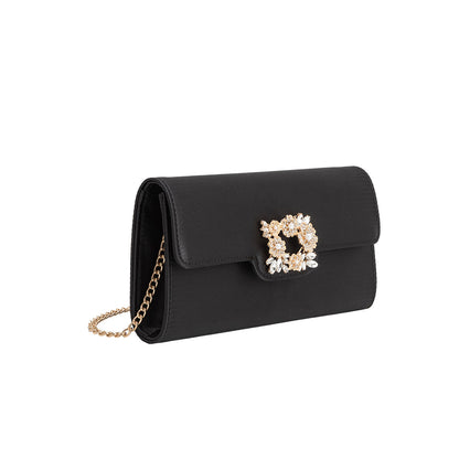 Black Elodie Satin Crossbody Bag - Melie Bianco