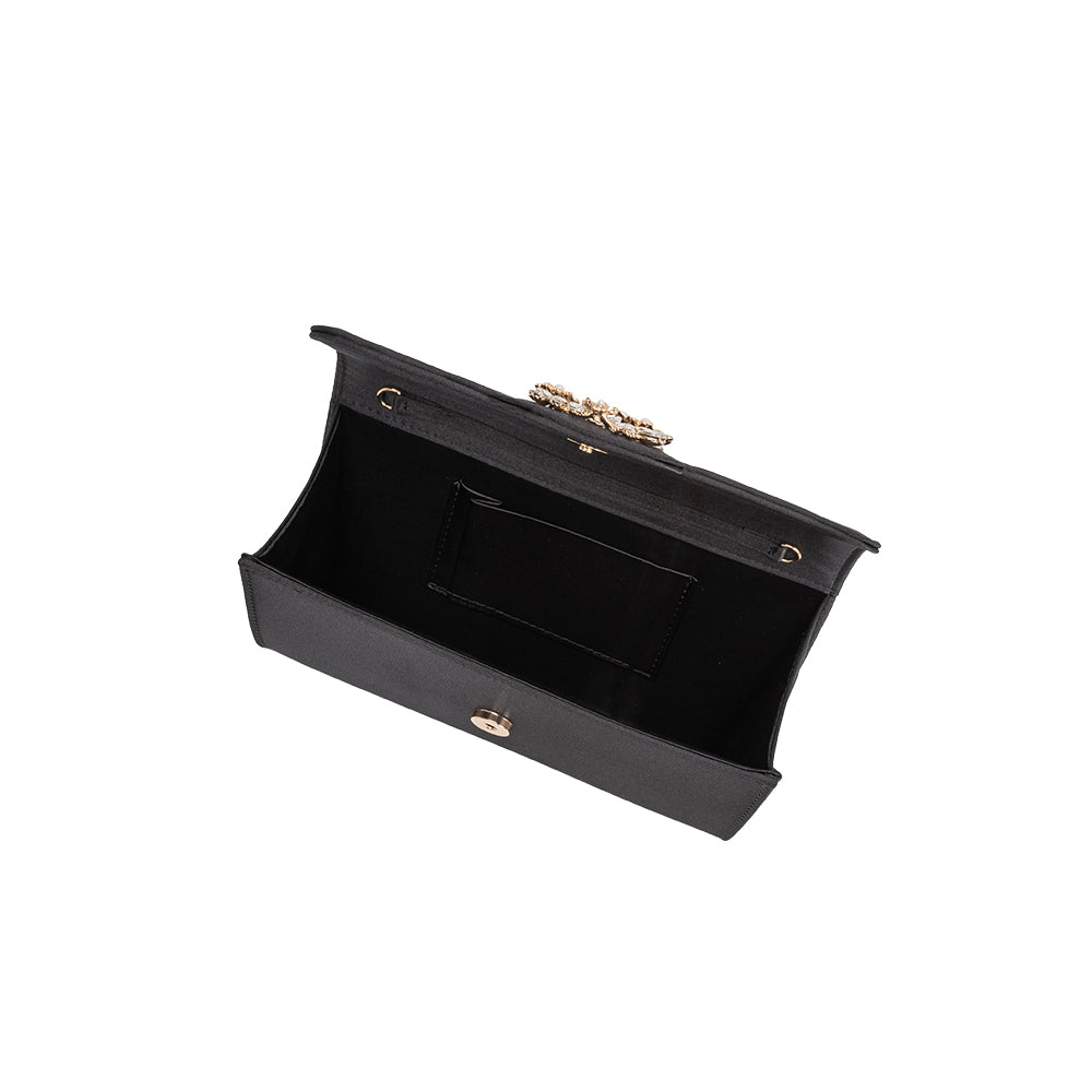 Black Elodie Satin Crossbody Bag - Melie Bianco