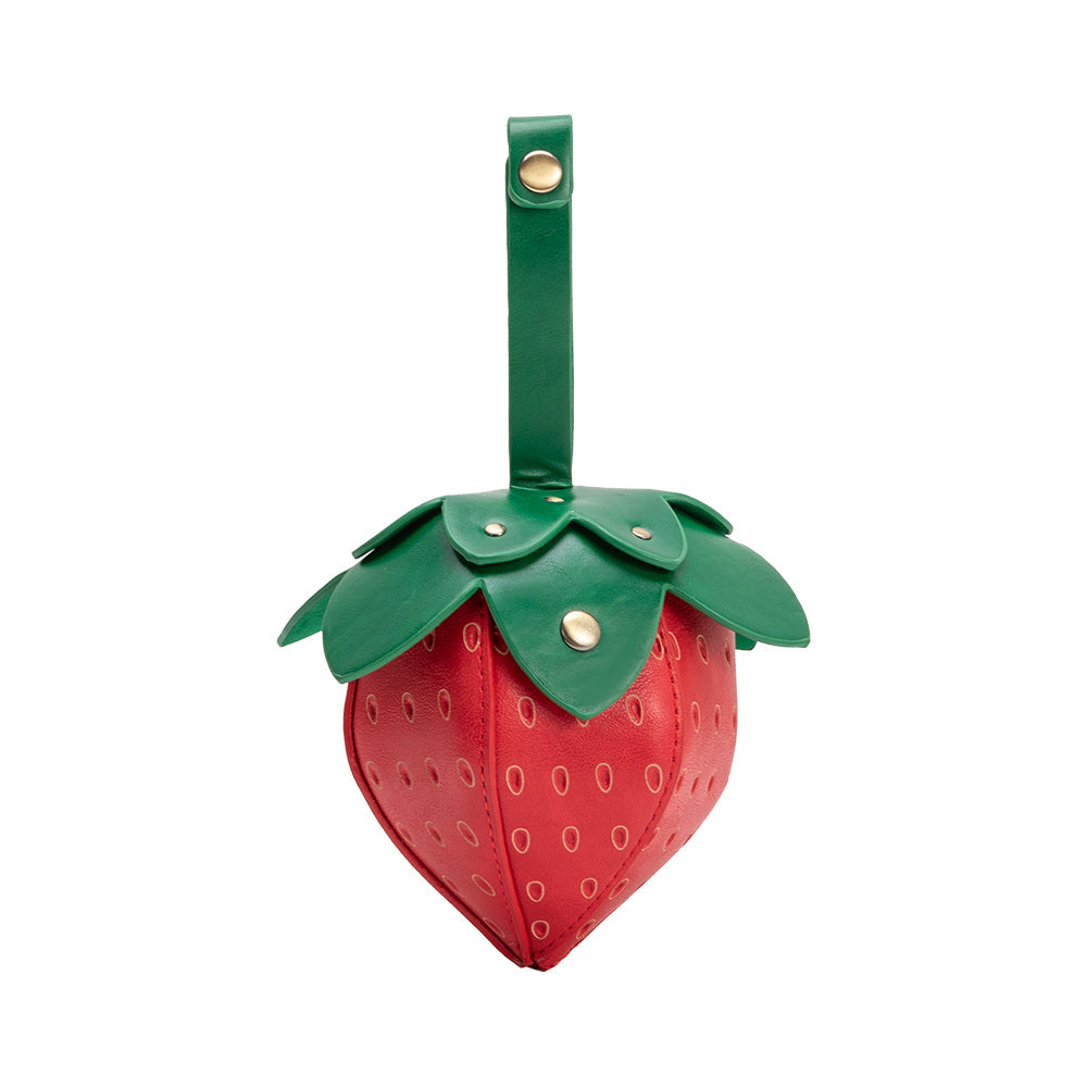 Red Strawberry Mini Vegan Leather Wristlet - Melie Bianco