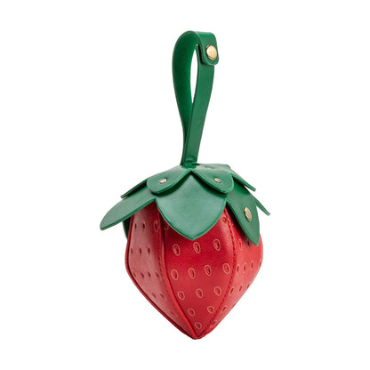Red Strawberry Mini Vegan Leather Wristlet - Melie Bianco