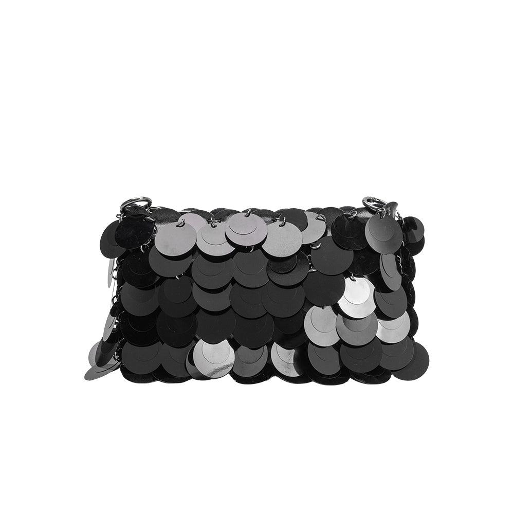 Black Gillie Sequins Vegan Leather Crossbody Bag - Melie Bianco