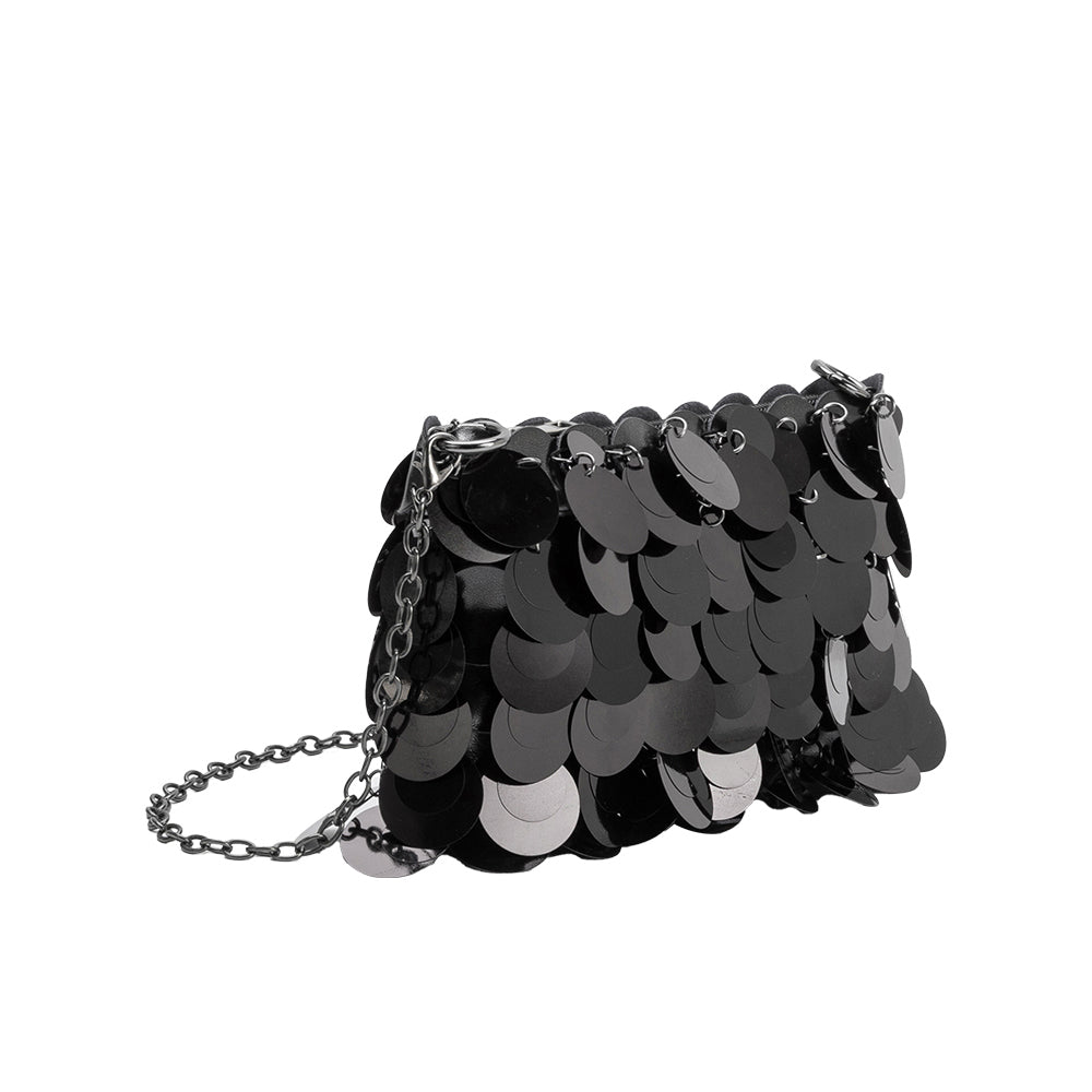 Black Gillie Sequins Vegan Leather Crossbody Bag - Melie Bianco