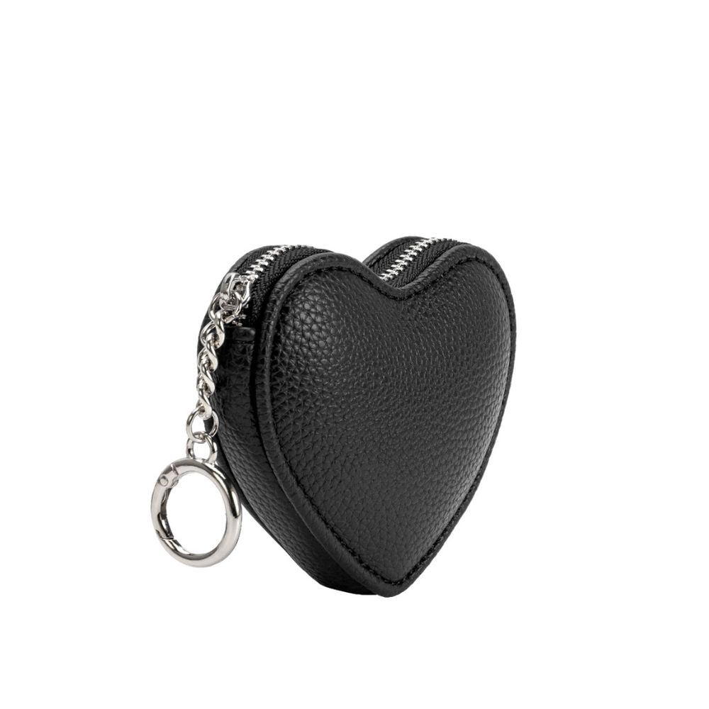 Black Puffy Heart Vegan Leather Bag Charm - Melie Bianco