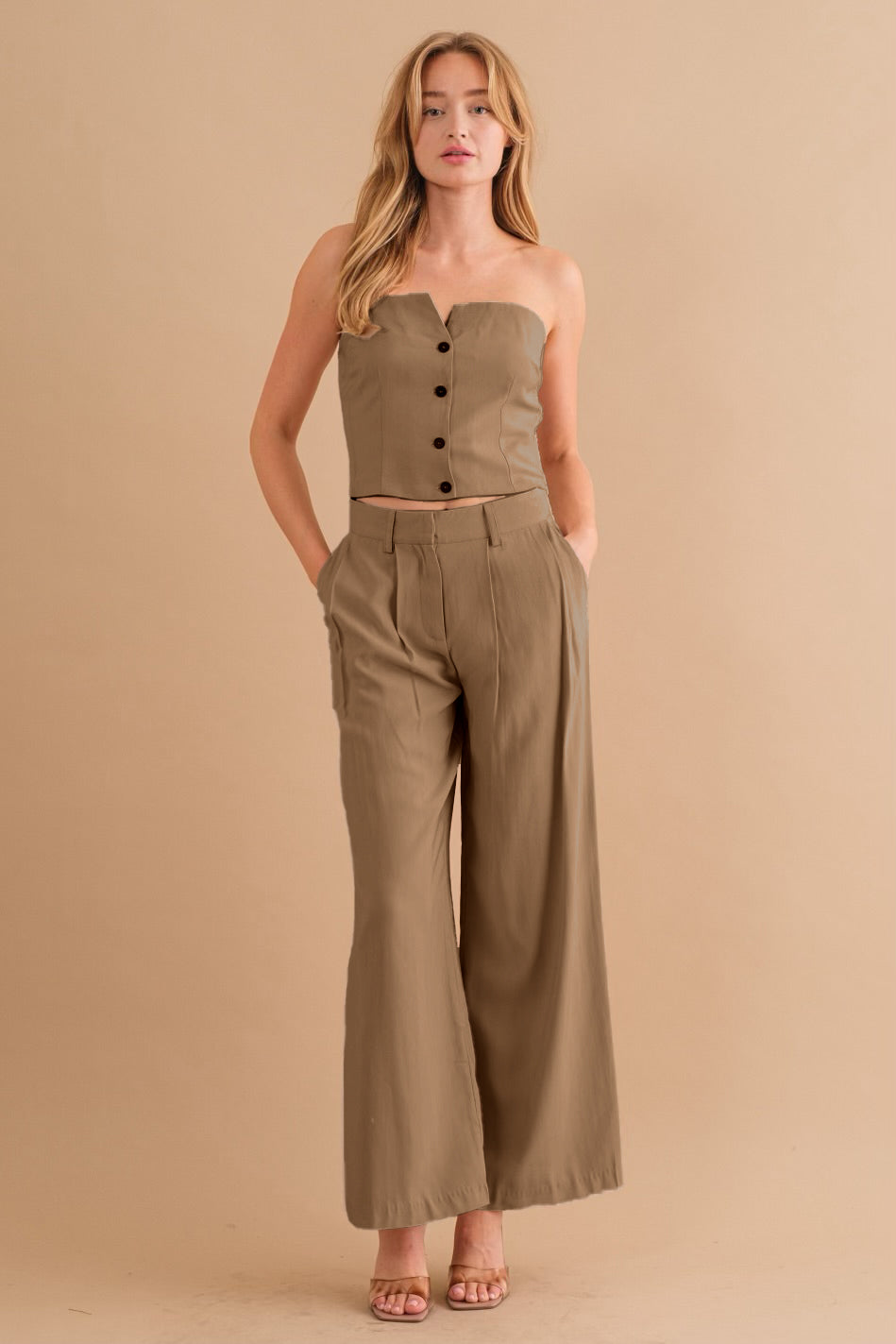 Two-Piece Strapless Top & Pant Set - Melie Bianco