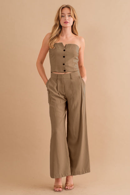 Two-Piece Strapless Top & Pant Set - Melie Bianco