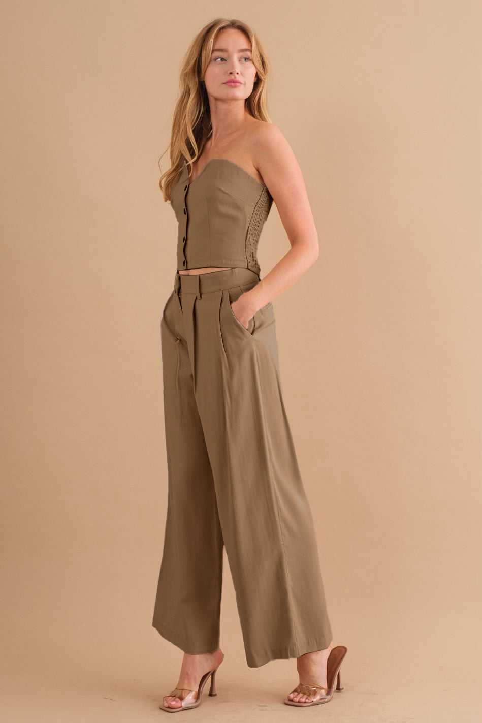 Two-Piece Strapless Top & Pant Set - Melie Bianco