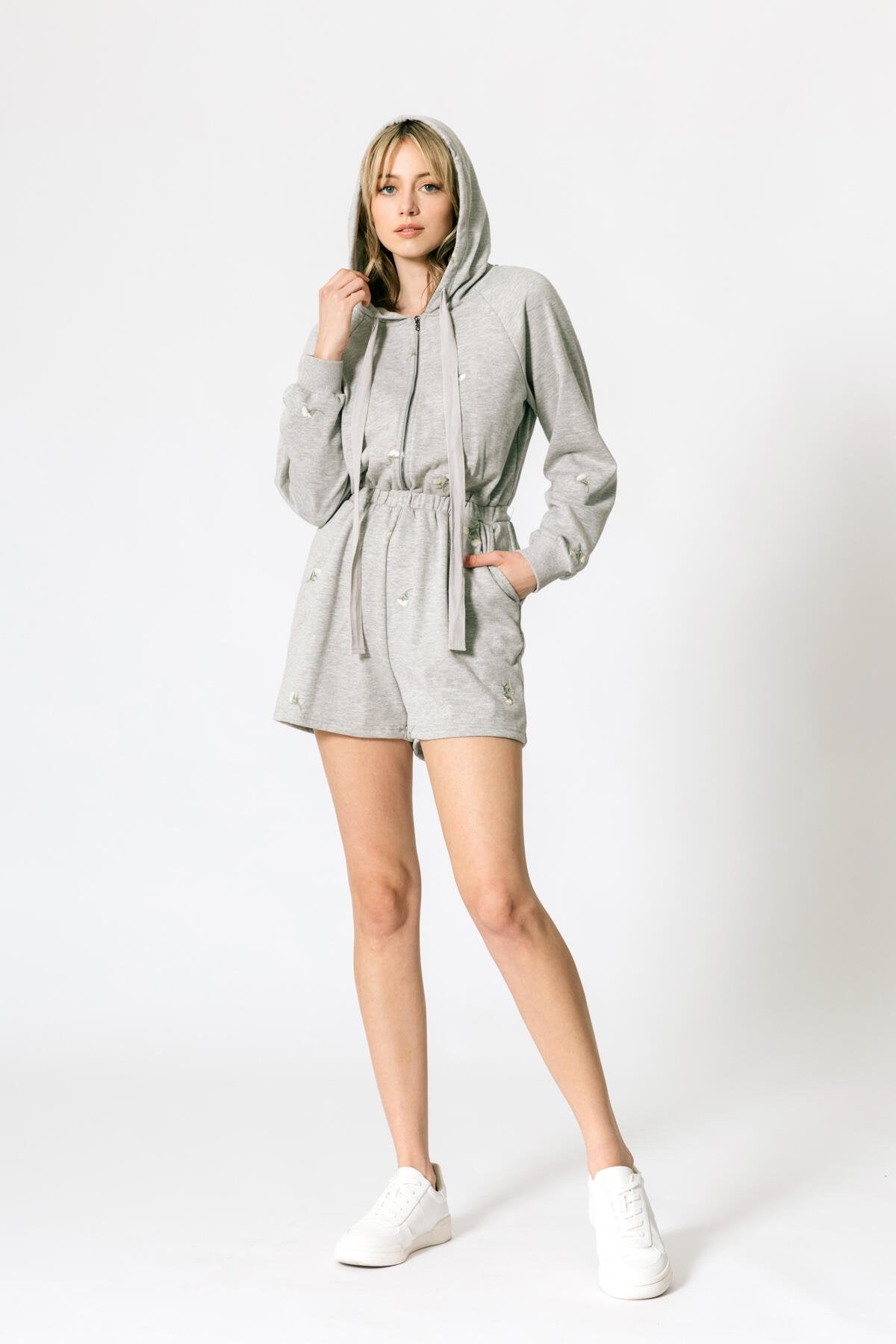 Embroidered Hooded Romper - Melie Bianco