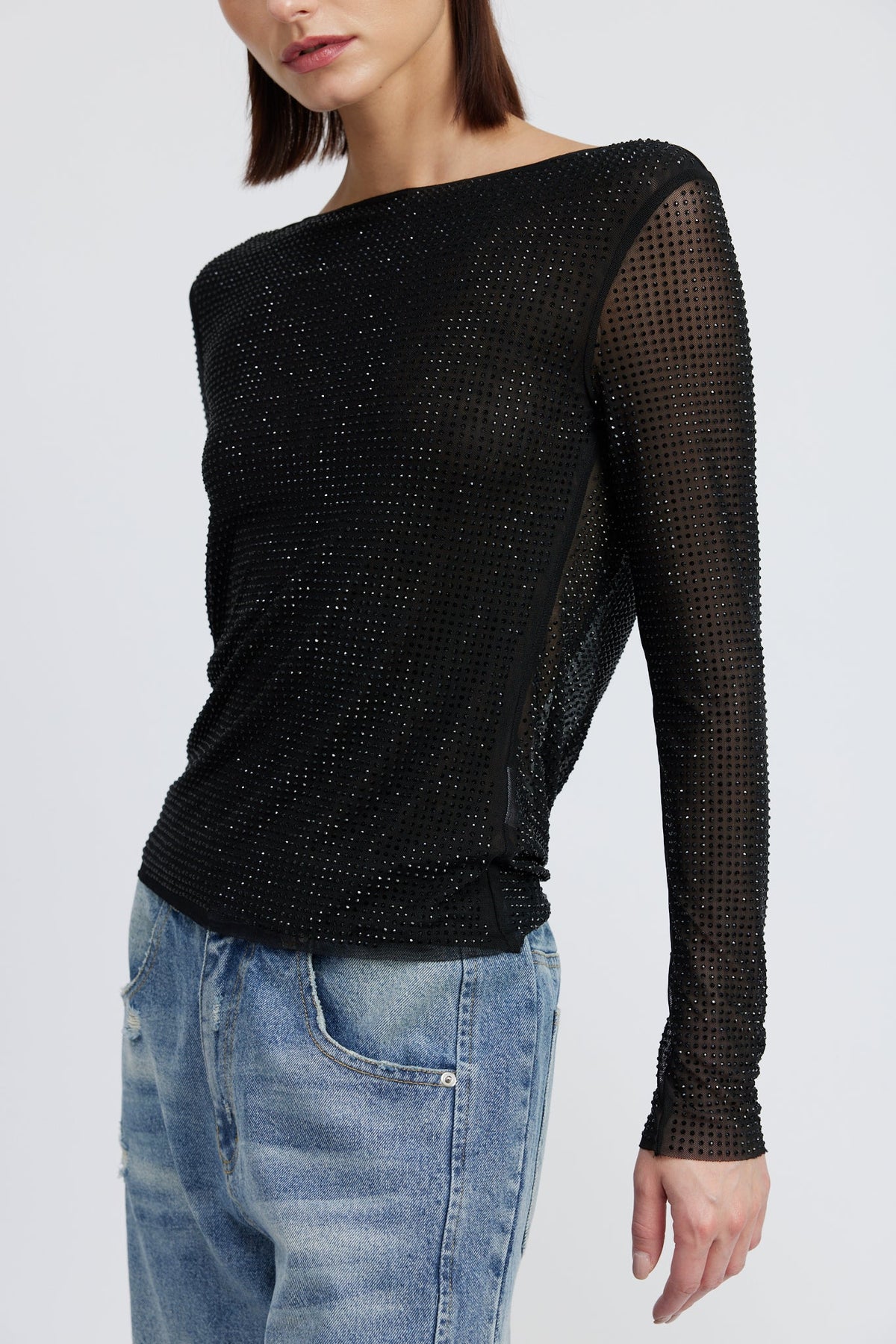Rhinestone Deep Cowl Back Top - Melie Bianco