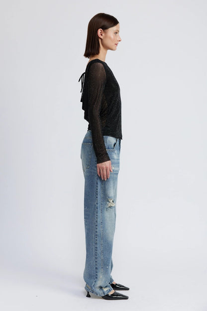 Rhinestone Deep Cowl Back Top - Melie Bianco