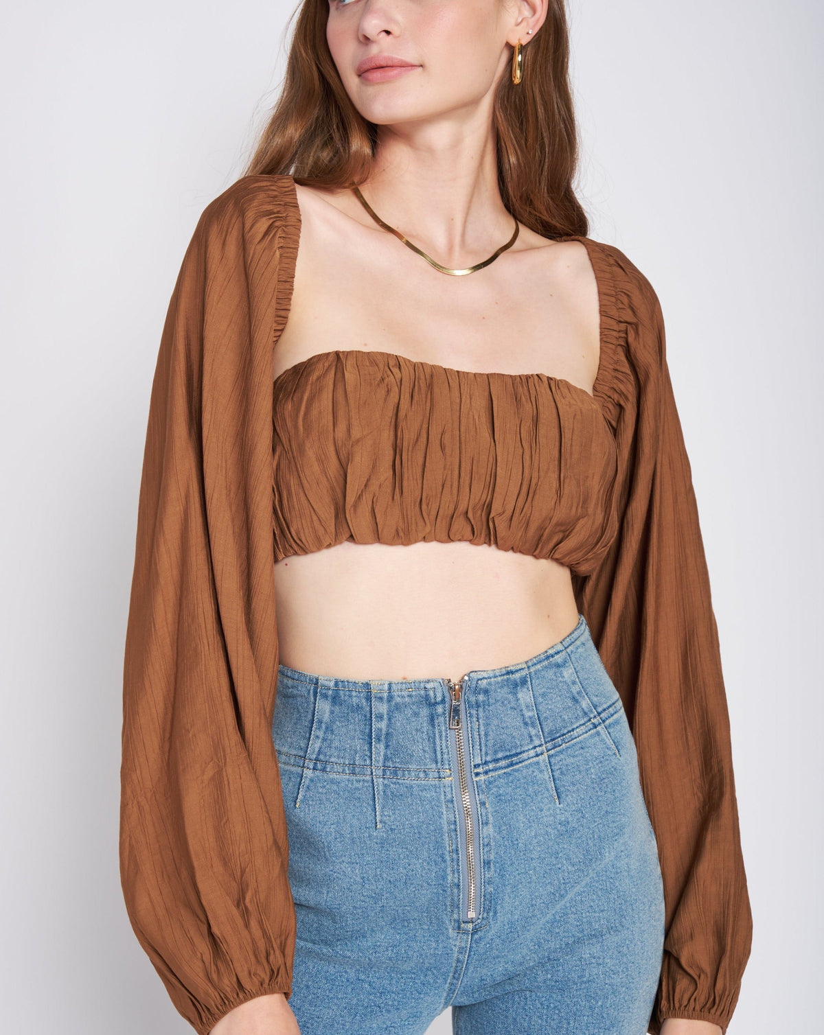 Woven Crop Top & Shrug Set - Melie Bianco