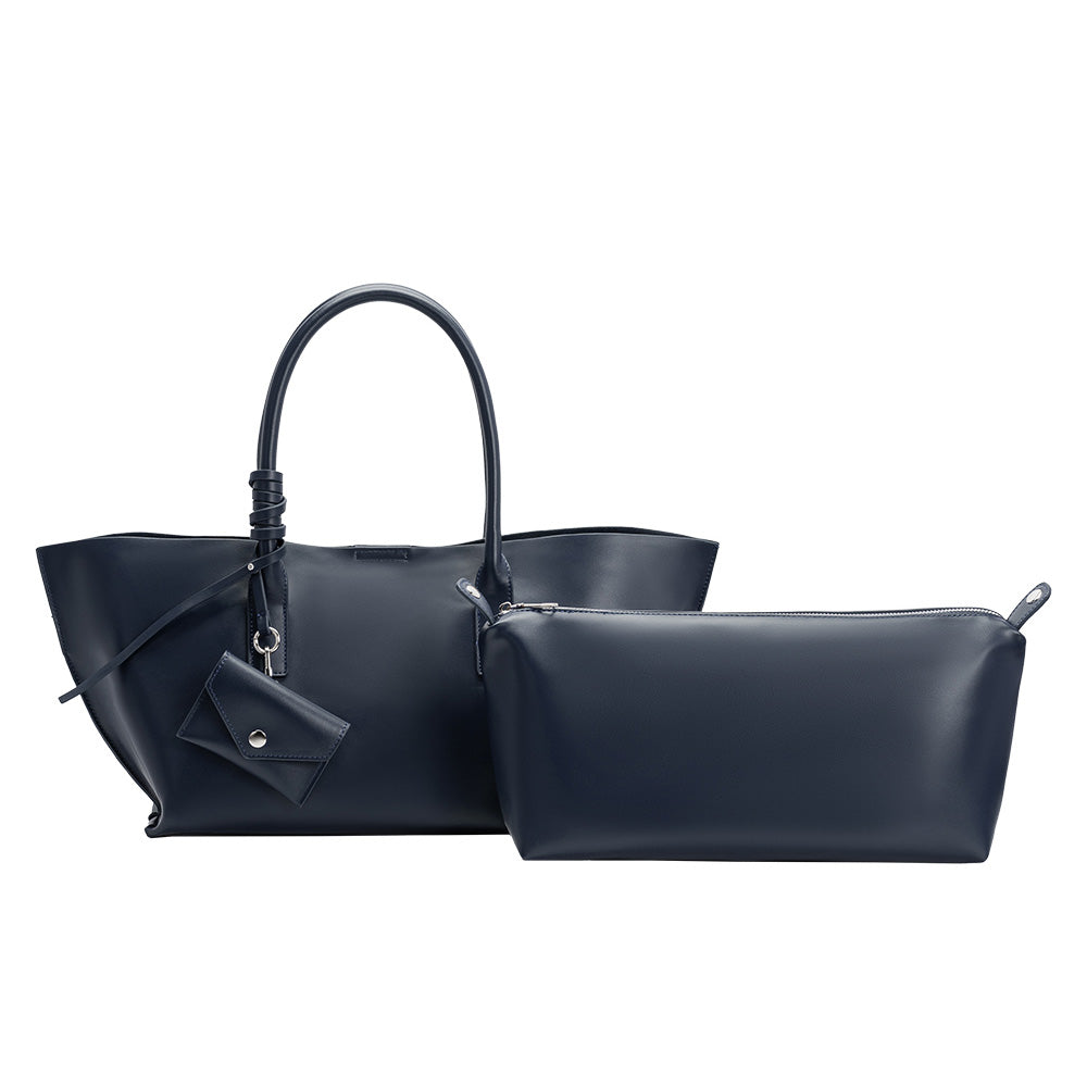 Navy Astrid Recycled Vegan Leather Tote Bag - Melie Bianco