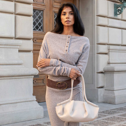 Mushroom Candace Recycled Vegan Leather Shoulder Bag - Melie Bianco