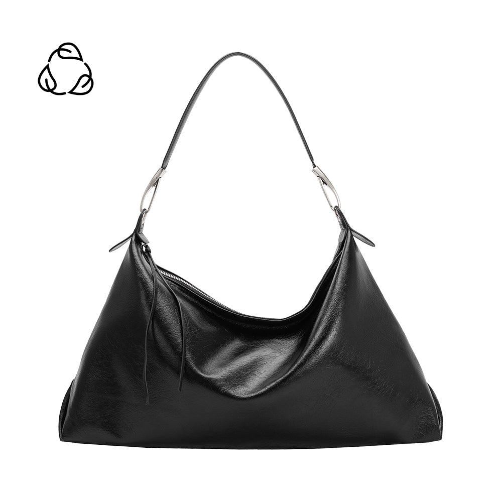 Black Charlie Large Crinkly Recycled Vegan Leather Tote Bag - Melie Bianco