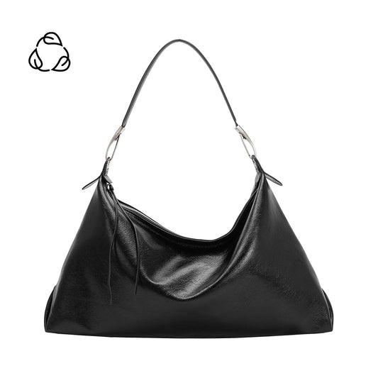 Black Charlie Large Crinkly Recycled Vegan Leather Tote Bag - Melie Bianco