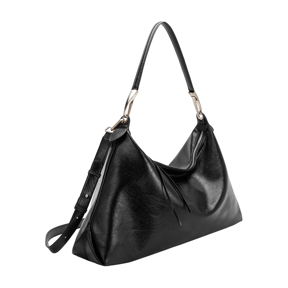 Black Charlie Large Crinkly Recycled Vegan Leather Tote Bag - Melie Bianco